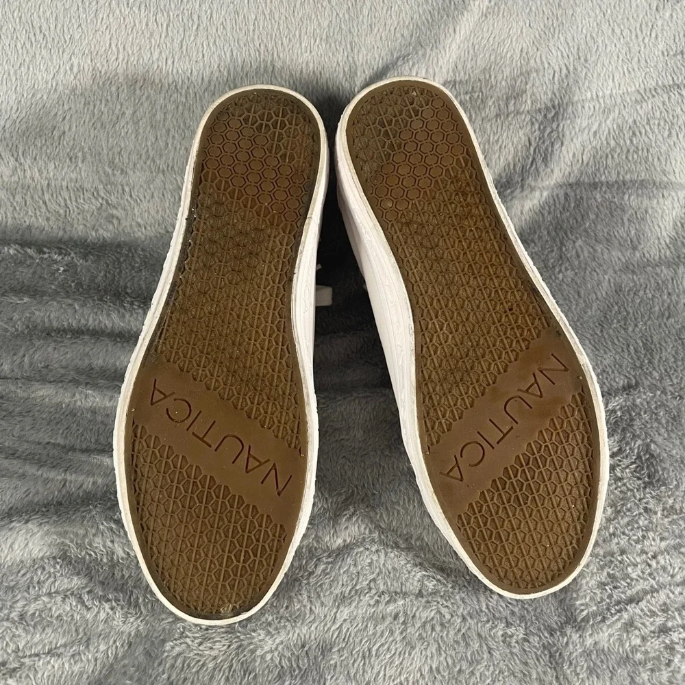 Nautica White Low Top Lace Up Sneakers 90s‎ Preppy Coastal Logo Size 10